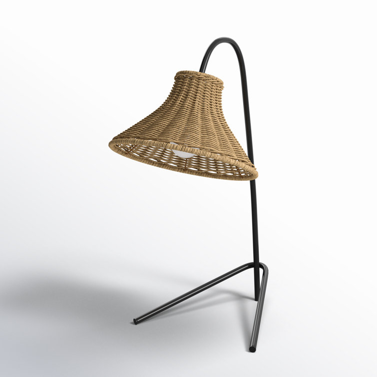 Arc Black Iron Desk Lamp with Rattan Shade