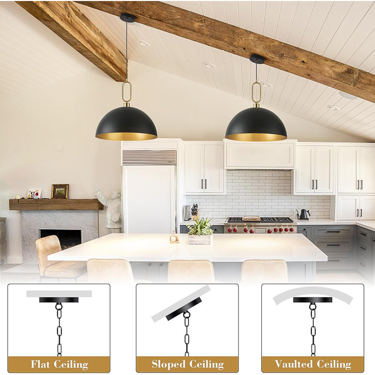 Vintage Black and Gold Dome Pendant Light for Kitchen Island