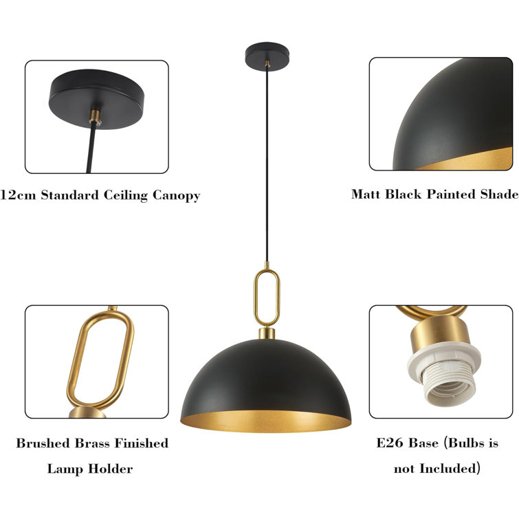 Vintage Black and Gold Dome Pendant Light for Kitchen Island