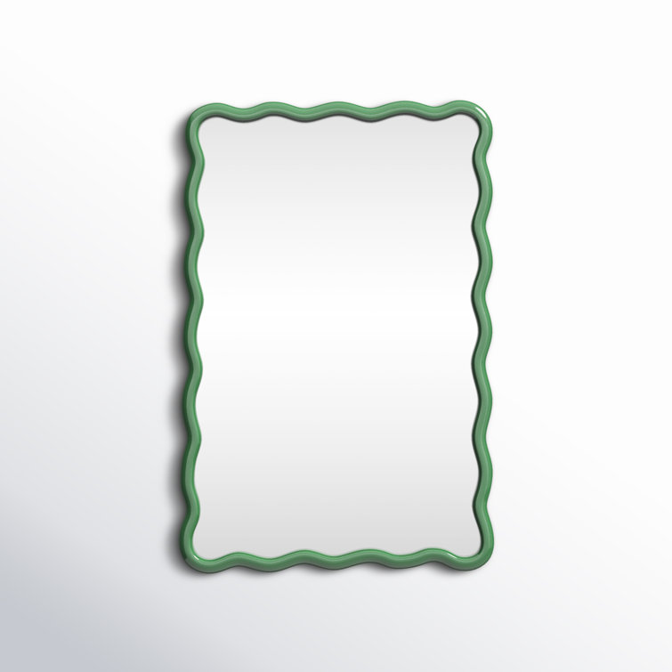 Green Hand-Painted Wavy Wood Wall Mirror