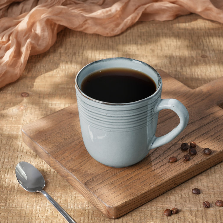 Ashy Blue Ceramic 14oz Round Coffee Mugs - Set of 4