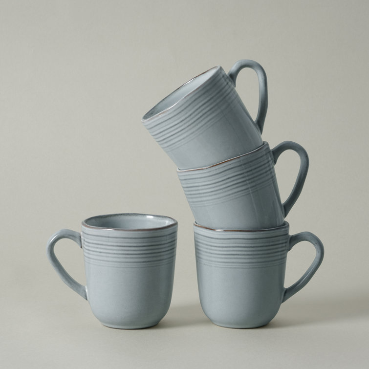 Ashy Blue Ceramic 14oz Round Coffee Mugs - Set of 4