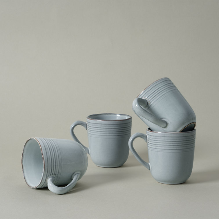 Ashy Blue Ceramic 14oz Round Coffee Mugs - Set of 4