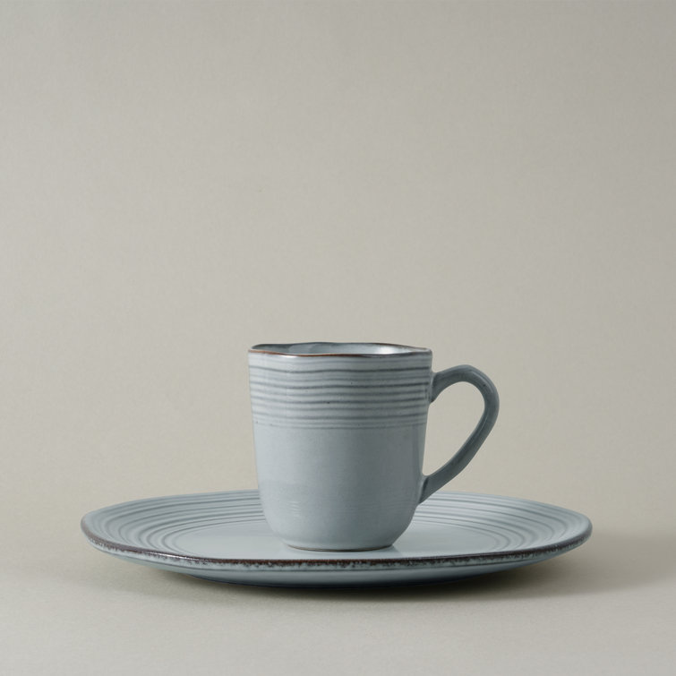 Ashy Blue Ceramic 14oz Round Coffee Mugs - Set of 4