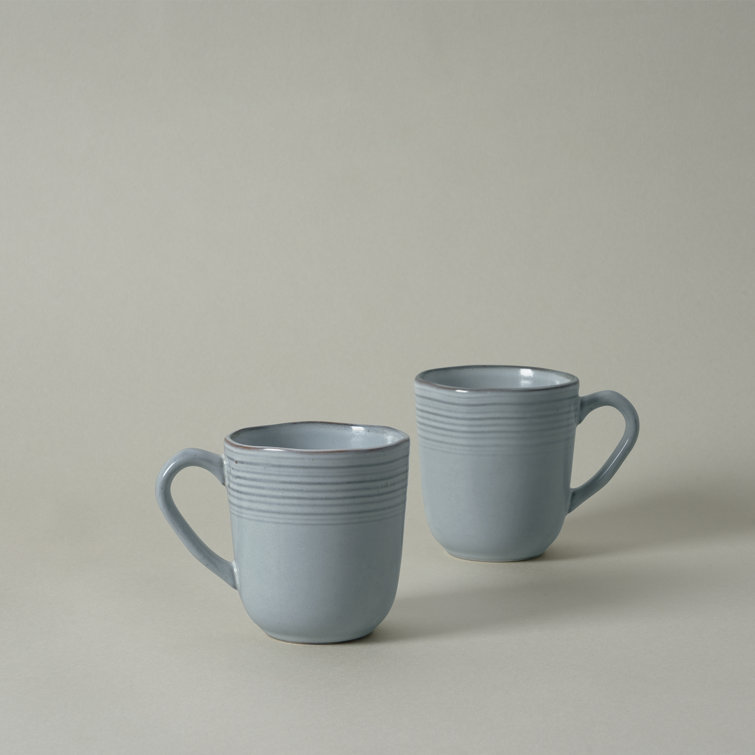 Ashy Blue Ceramic 14oz Round Coffee Mugs - Set of 4