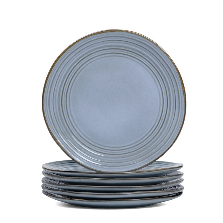 Blue Ceramic Stoneware Dinner Plates Set - Microwave Safe