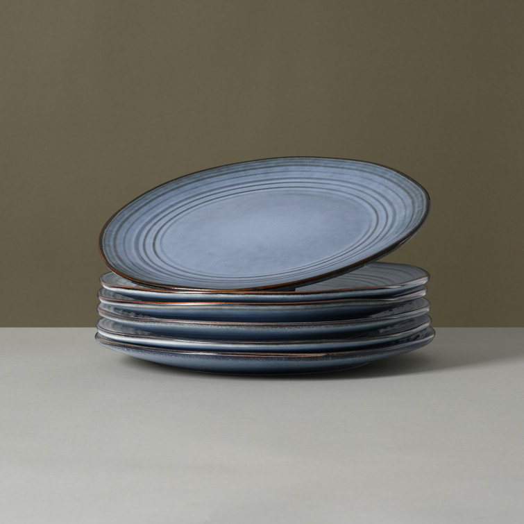 Blue Ceramic Stoneware Dinner Plates Set - Microwave Safe