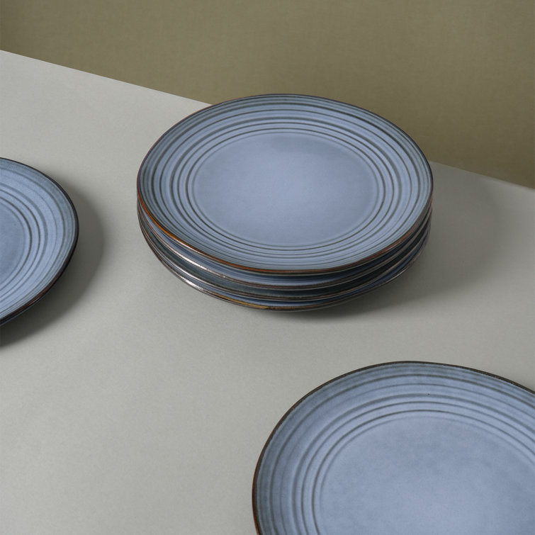 Blue Ceramic Stoneware Dinner Plates Set - Microwave Safe