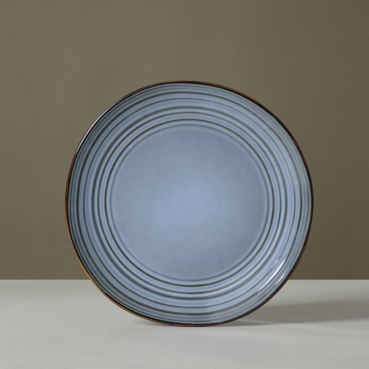 Blue Ceramic Stoneware Dinner Plates Set - Microwave Safe