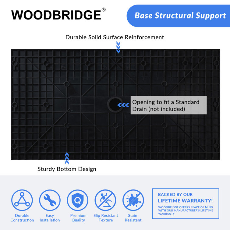 Black Solid Surface Low-Profile Rectangular Shower Base