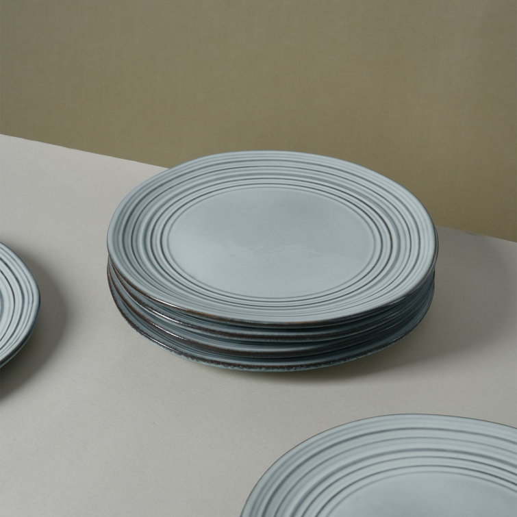 Ashy Blue Ceramic Dinner Plates Set - Microwave Safe