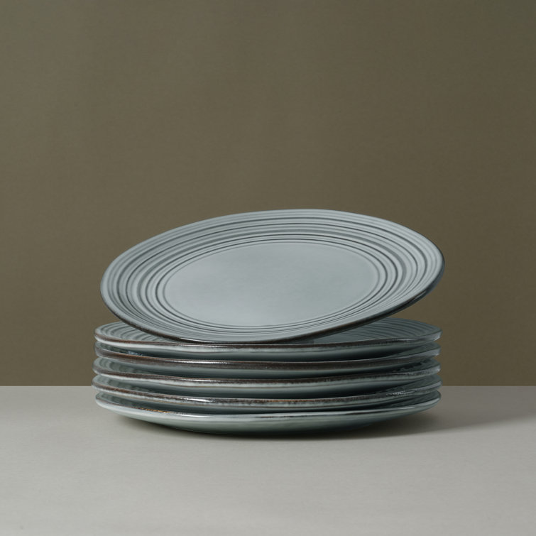 Ashy Blue Ceramic Dinner Plates Set - Microwave Safe
