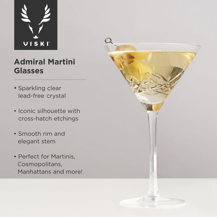 Admiral Etched Lead-Free Crystal Martini Glasses, Set of 2