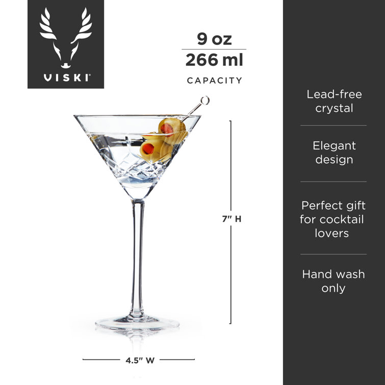 Admiral Etched Lead-Free Crystal Martini Glasses, Set of 2