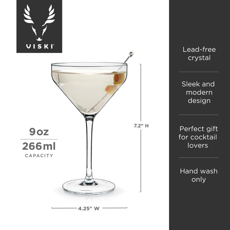Viski Angled Crystal Martini Glasses, Set of 2