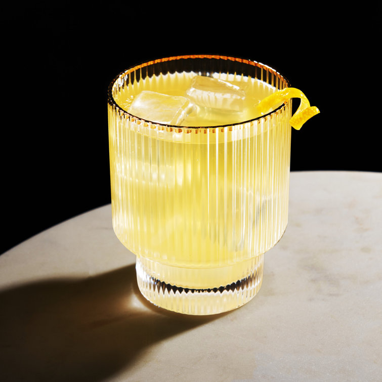 Gold Rimmed Rippled Crystal Lowball Tumblers Set of 2