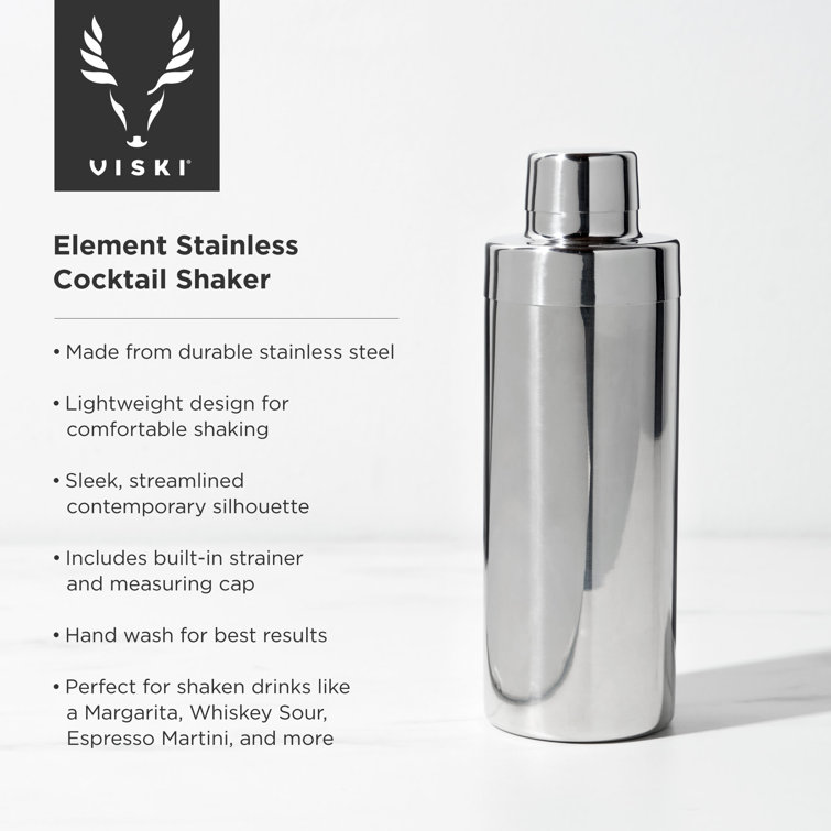 Viski Element Stainless Steel 24oz Cocktail Shaker with Strainer