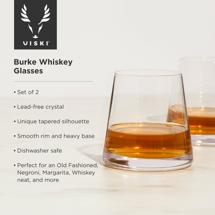 Viski Burke Lead-Free Crystal Tapered Whiskey Glasses, Set of 2