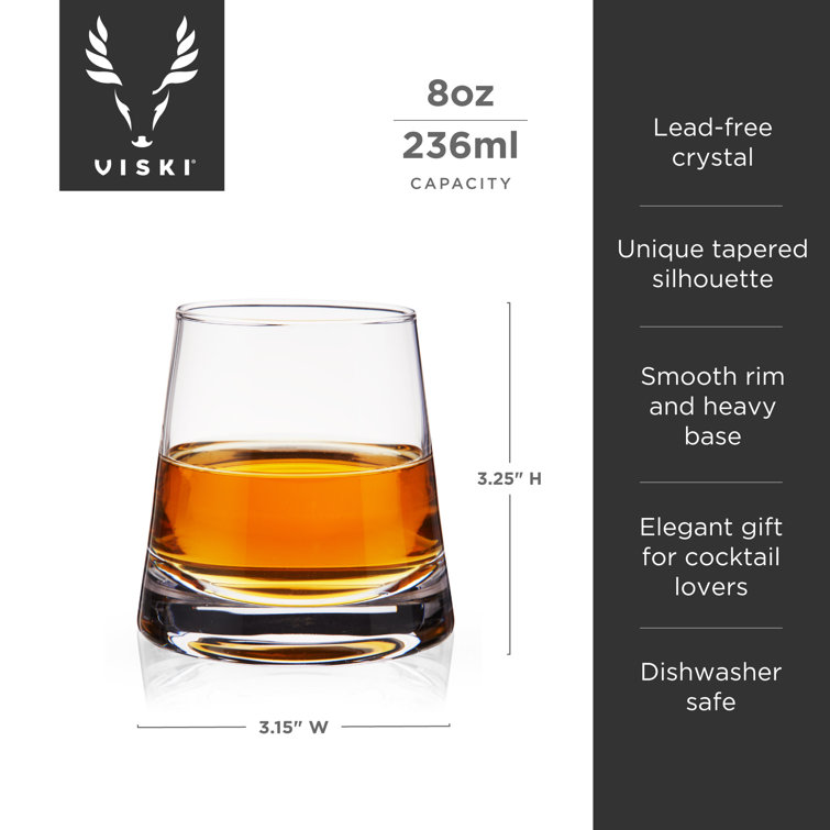 Viski Burke Lead-Free Crystal Tapered Whiskey Glasses, Set of 2