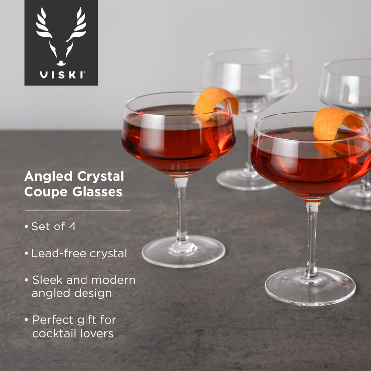 Viski Angled Stemmed Crystal Coupe Cocktail Glasses Set of 4