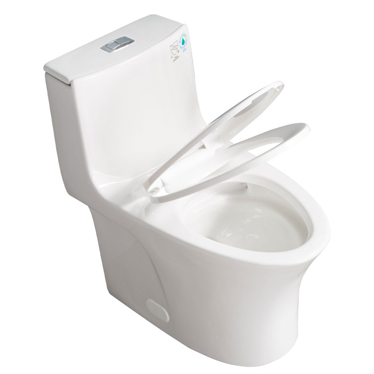 Glossy White Ceramic Dual Flush Elongated One-Piece Toilet