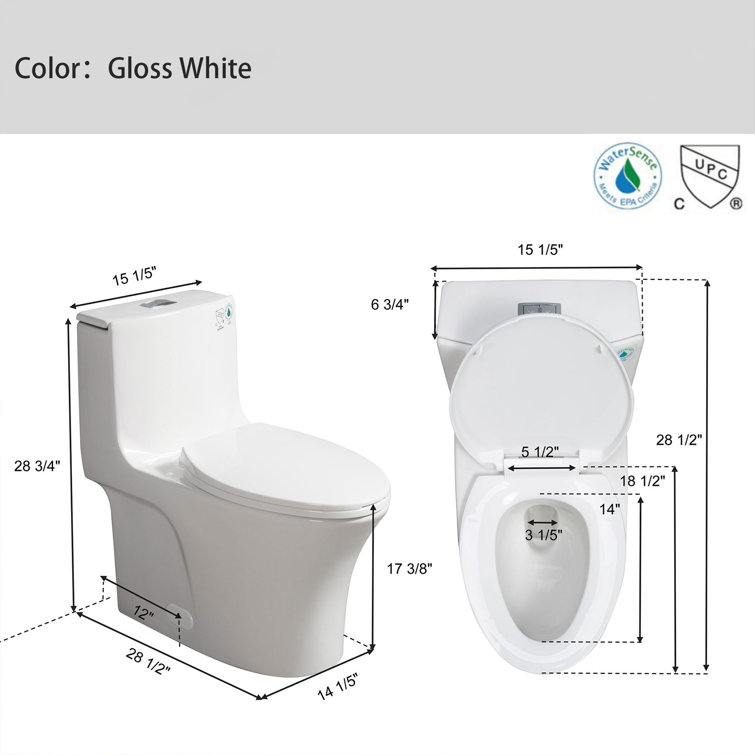 Glossy White Ceramic Dual Flush Elongated One-Piece Toilet
