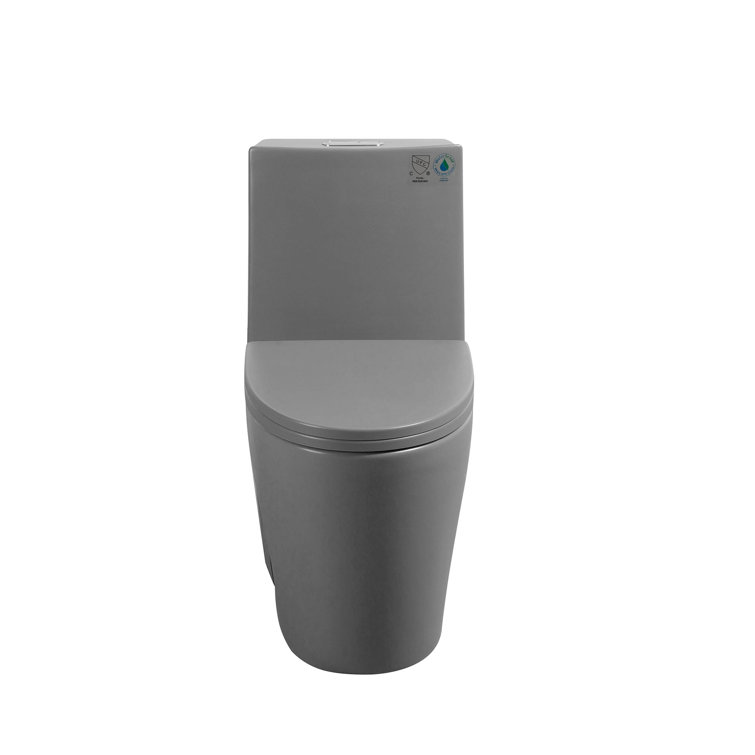 Light Gray Ceramic Dual Flush Elongated One-Piece Toilet