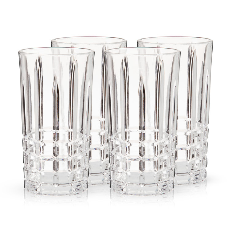Viski Highland Square Cut Crystal Highball Glasses Set of 4