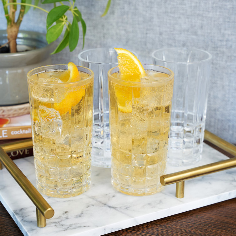 Viski Highland Square Cut Crystal Highball Glasses Set of 4