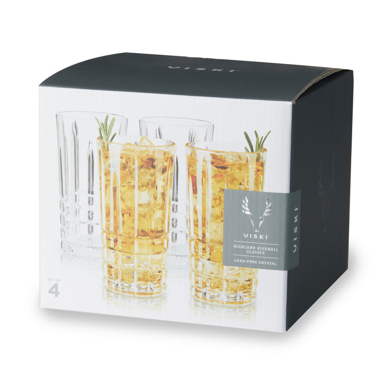 Viski Highland Square Cut Crystal Highball Glasses Set of 4