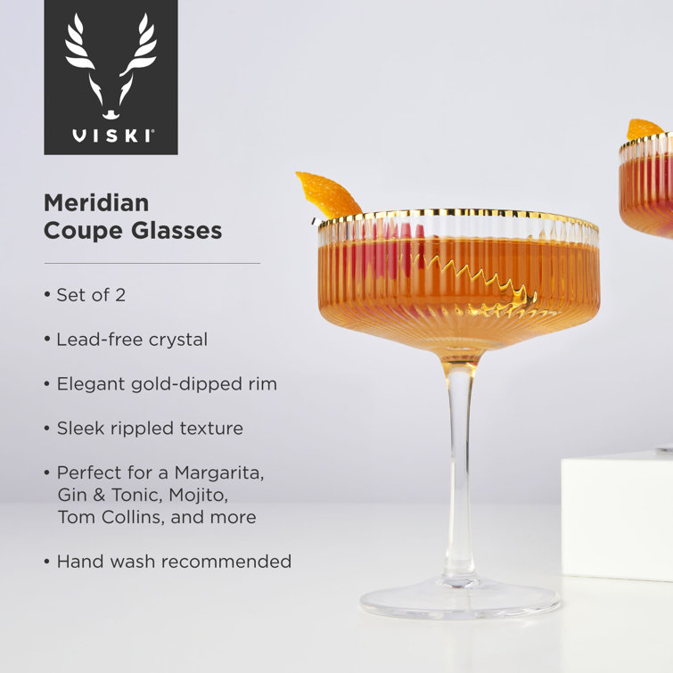 Gold Rimmed Crystal Coupe Cocktail Glasses, Set of 2