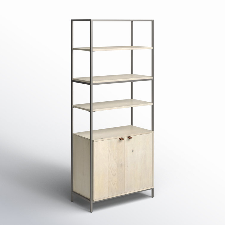 Dove White Poplar Contemporary 35'' Wide Bookcase with Leather Pulls