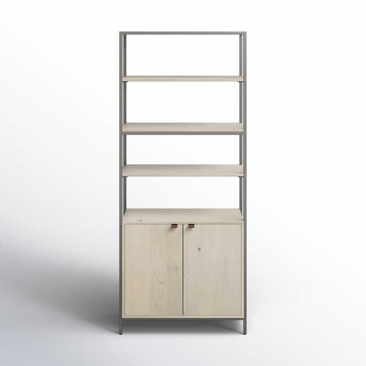 Dove White Poplar Contemporary 35'' Wide Bookcase with Leather Pulls