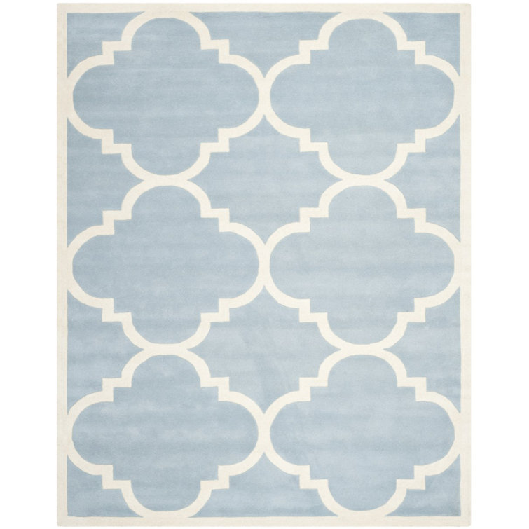 Blue and Ivory Hand-Tufted Wool Geometric 9' x 12' Rug