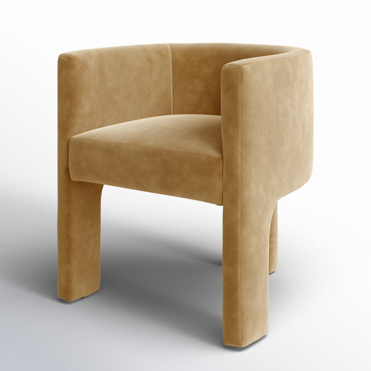 Camel Velvet Upholstered Low Back Arm Chair with Pine Wood Frame