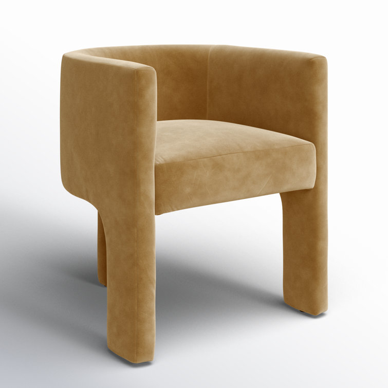 Camel Velvet Upholstered Low Back Arm Chair with Pine Wood Frame