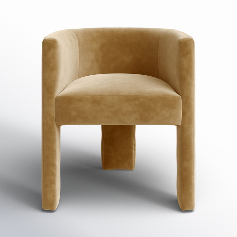 Camel Velvet Upholstered Low Back Arm Chair with Pine Wood Frame