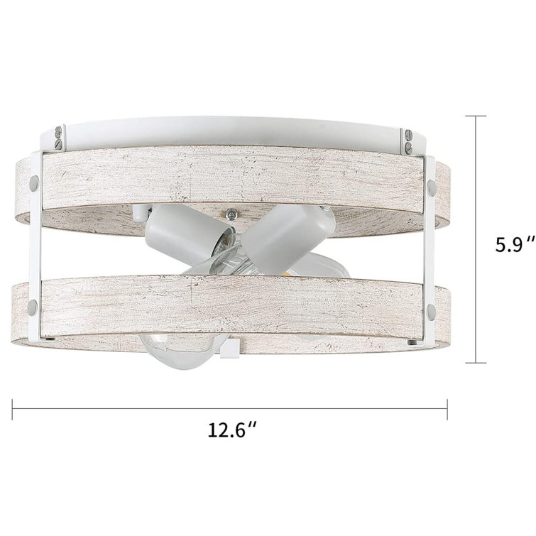 Antique White Distressed Wood Drum Flush Mount Ceiling Light