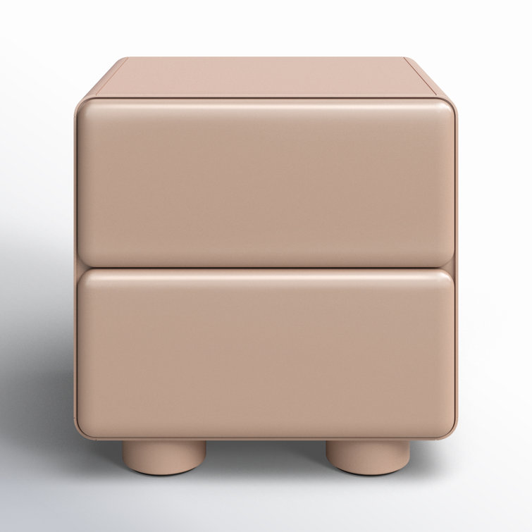 Taupe Glossy Solid Wood 2-Drawer Nightstand