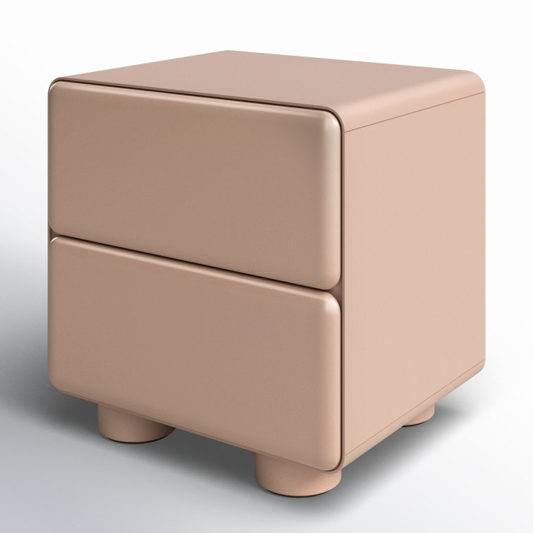 Taupe Glossy Solid Wood 2-Drawer Nightstand