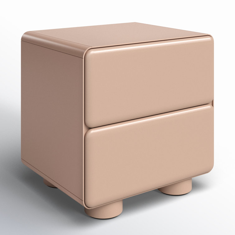 Taupe Glossy Solid Wood 2-Drawer Nightstand