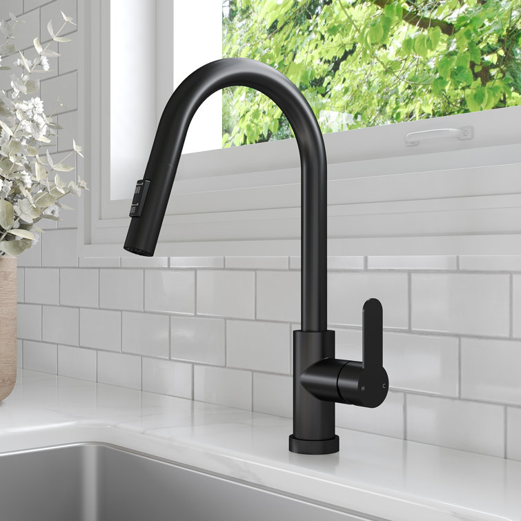 Matte Black Single Handle Pull Down Kitchen Faucet with LED Base