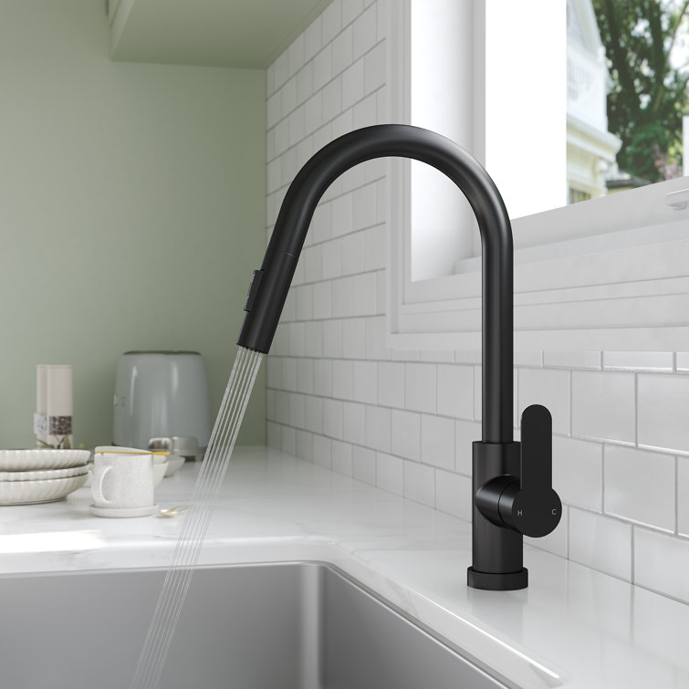 Matte Black Single Handle Pull Down Kitchen Faucet with LED Base