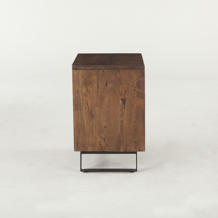 Acacia Wood 2-Drawer Nightstand with Metal Legs
