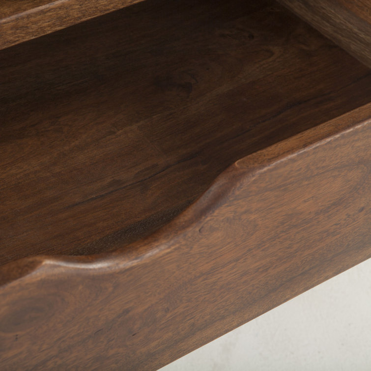 Acacia Wood 2-Drawer Nightstand with Metal Legs