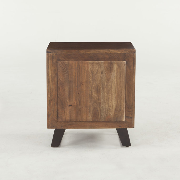 Acacia Wood 2-Drawer Nightstand with Metal Legs