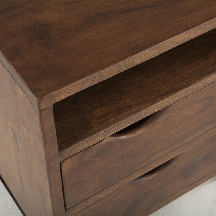 Acacia Wood 2-Drawer Nightstand with Metal Legs