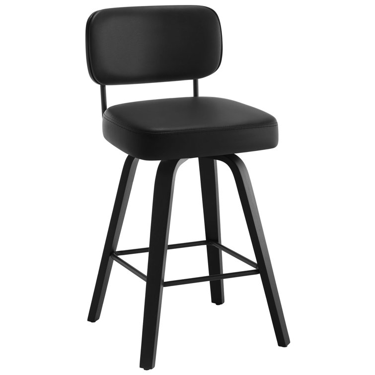 Black Swivel Upholstered Counter Stool with Wood Legs