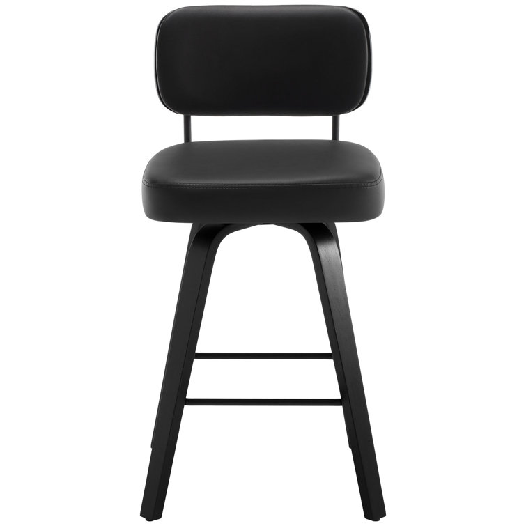 Black Swivel Upholstered Counter Stool with Wood Legs