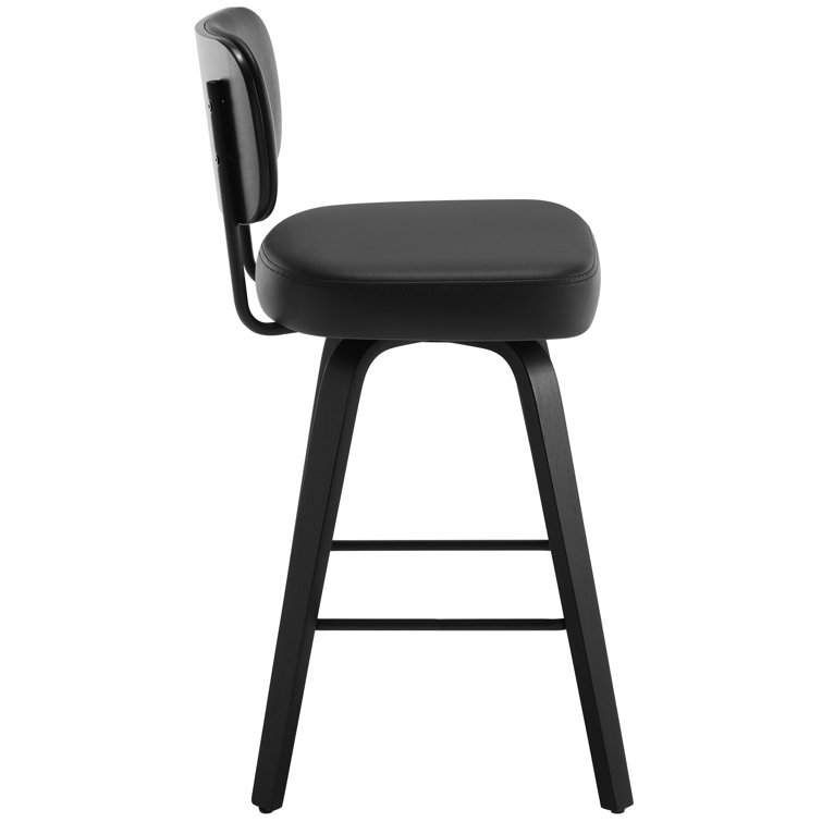 Black Swivel Upholstered Counter Stool with Wood Legs